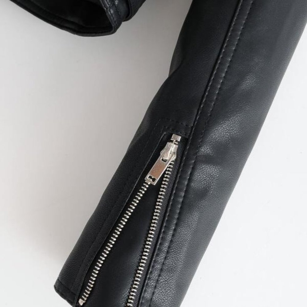 Modern Biker Chick Moto Faux leather Zipper Detail Motorcycle Jacket - Picture 8 of 12